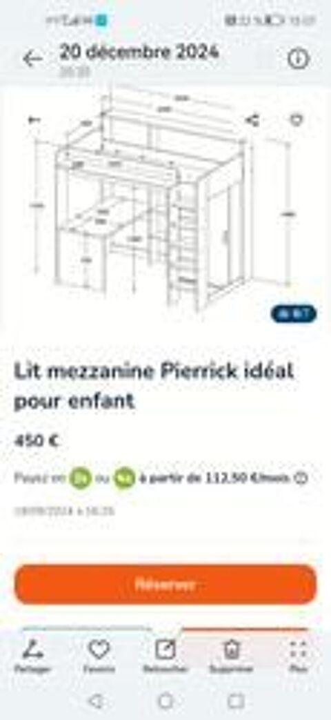 Lit Mezzanine bureau et armoire en 450 Clamart (92)