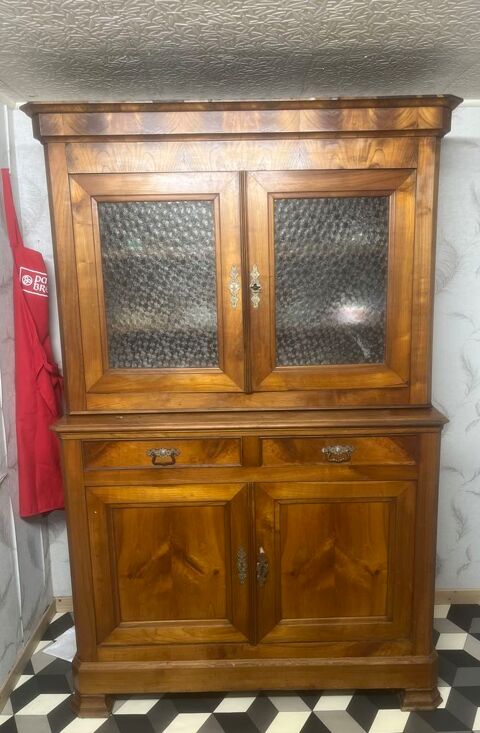 Armoire / vaisselier ancien en bois massif style vintage avec vitrine 400 Loud�ac (22)