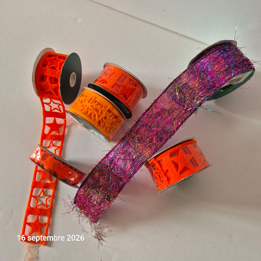 Lot de 6 bobines de ruban neuves de couleurs oranges et viol Bricolage