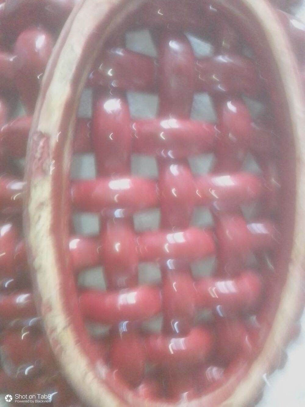Corbeille &agrave; fruits ancien ceramique tress&eacute;e rouge bordeaux 