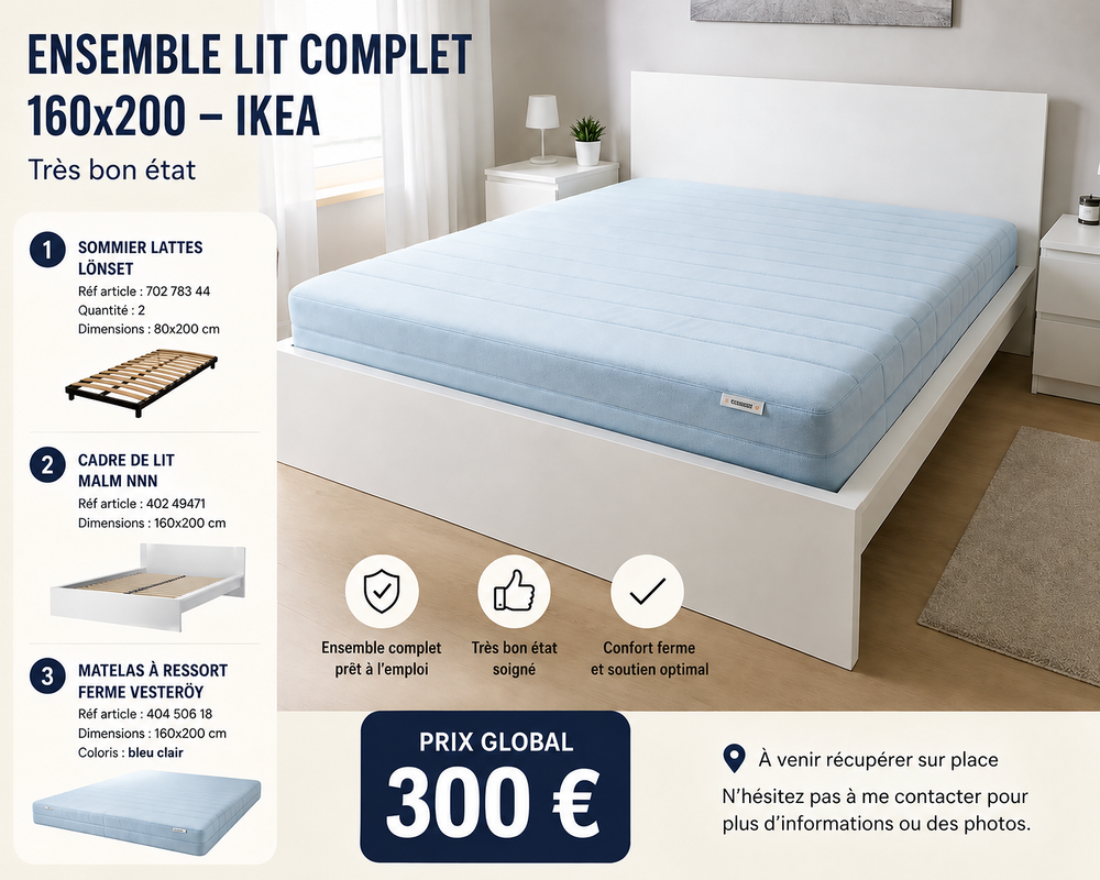 Lit Ikea tr&egrave;s bon &eacute;tat 160x200 Meubles