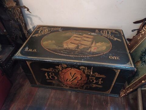 Ancien Coffre Malle de Marine Anglaise Peinte � la Main 250 Loches (37)