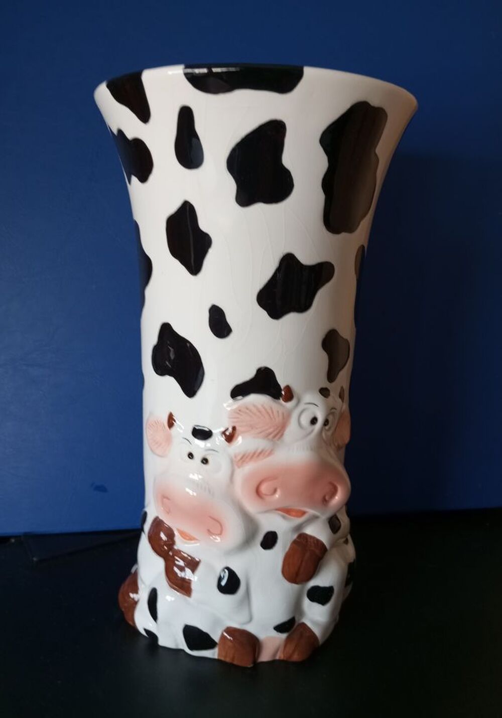 Vase motif vache c&eacute;ramique &eacute;maill&eacute;e Décoration