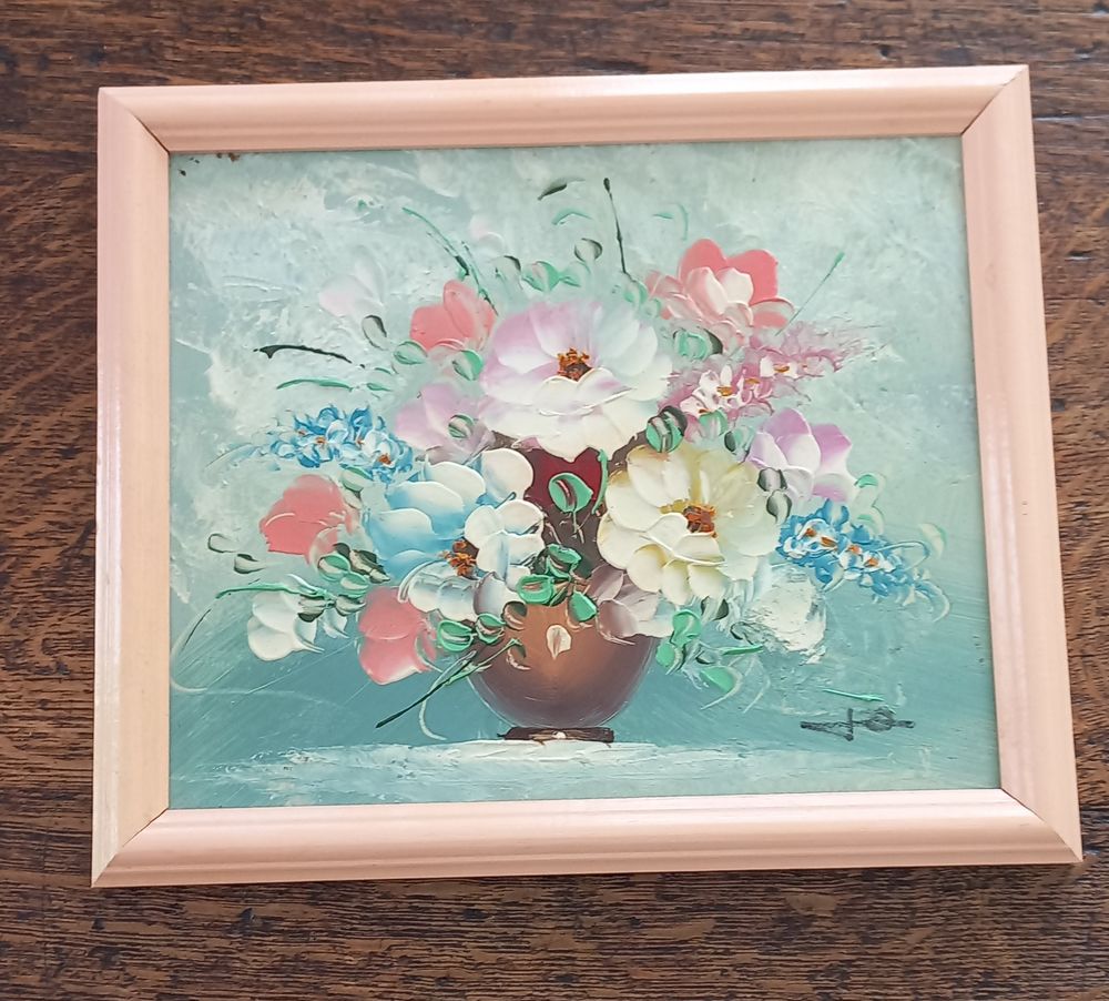 Tableau toile peinte &agrave; la main motif bouquet Décoration