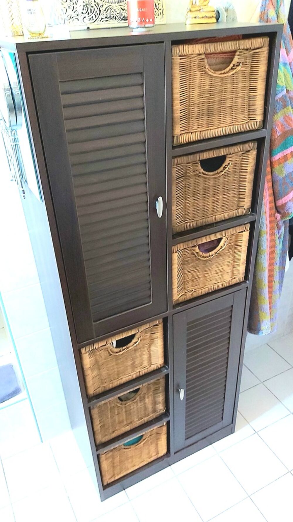 Meuble de rangement bois et paniers osier Meubles