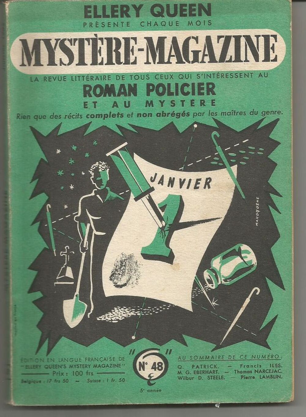 ELLERY QUEEN MYSTERE-MAGAZINE N&deg; 48 Janvier 1952 Livres et BD