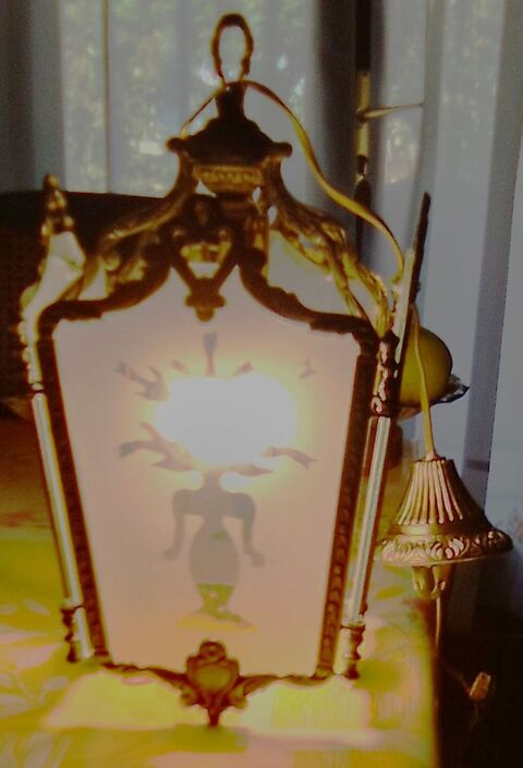 Lustre en bronze dor� avec verre 15 Eysines (33)