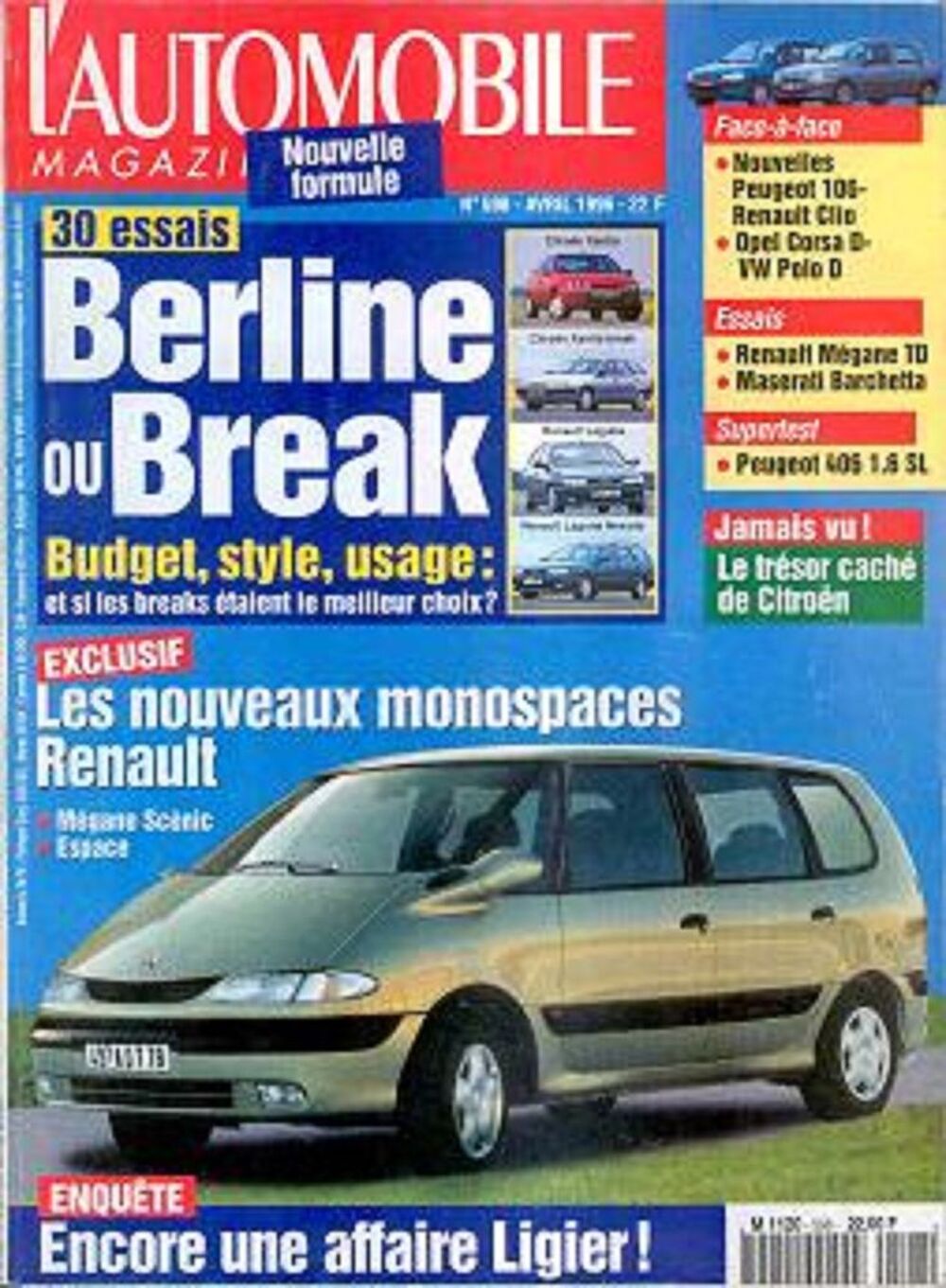 L'AUTOMOBILE Magazine n&deg;598 1996 RENAULT Espace Livres et BD