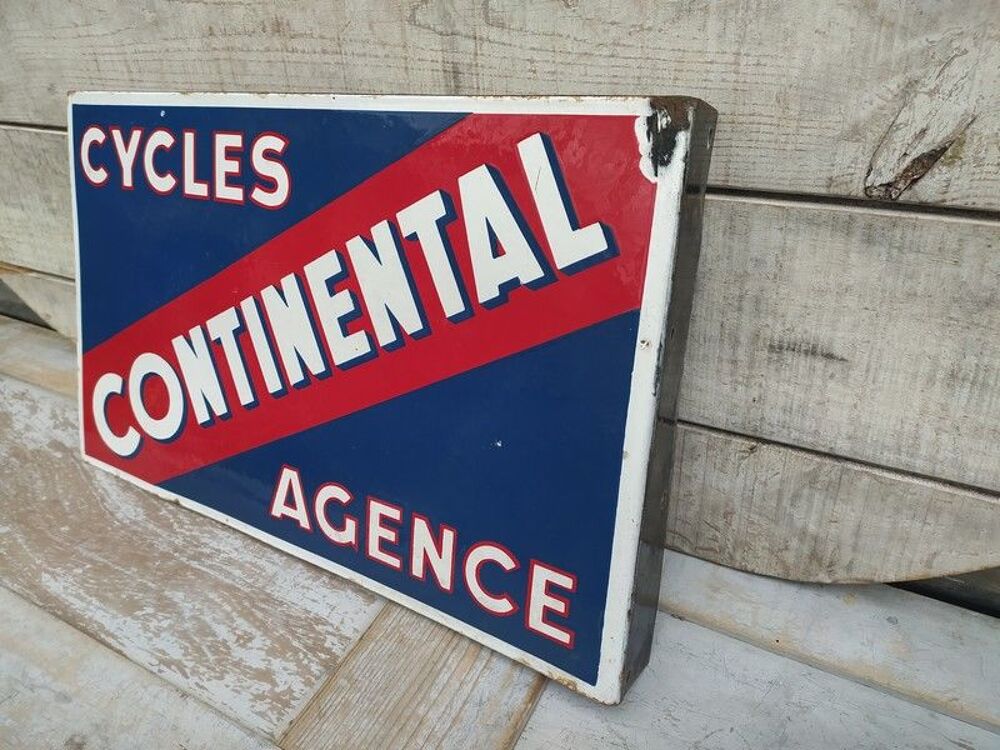 Ancienne Enseigne Plaque &Eacute;maill&eacute;e Cycles Continental Agence 