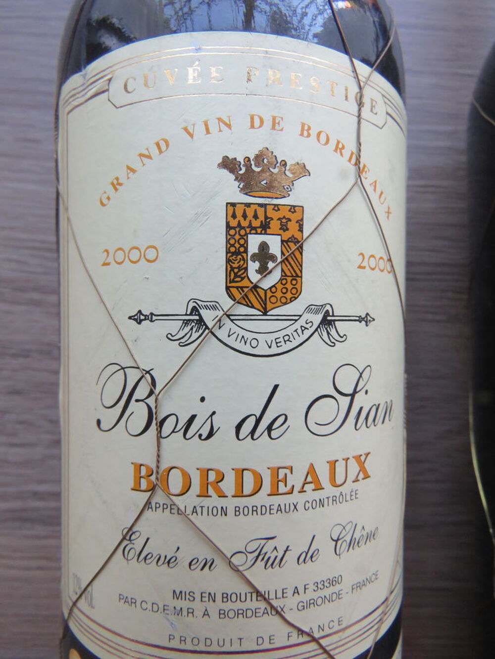 Bordeaux Bois de Sian cuv&eacute;e prestige de l'an 2000 Cuisine