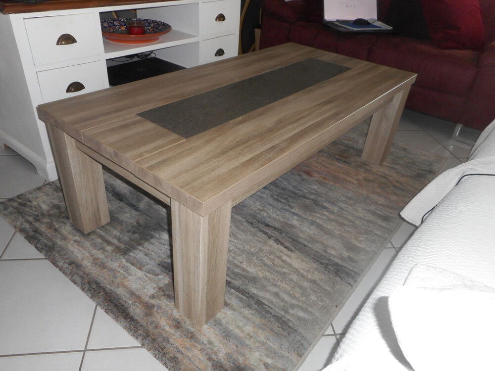 Table basse bois insert fonc&eacute; Meubles