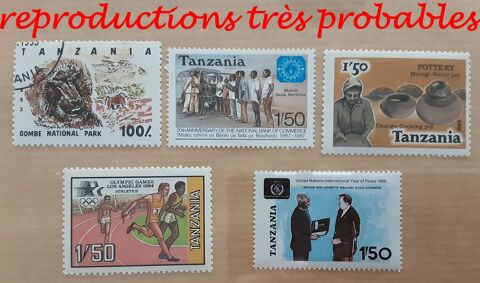 5 timbres à collection  TANZANIE REPRODUCTIONS PROBABLES 1 Pontoise (95)