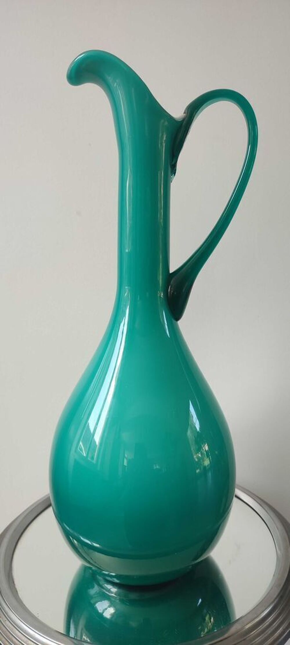 Grand vase-aigui&egrave;re vintage en verre doubl&eacute; Empoli (38 cm) 