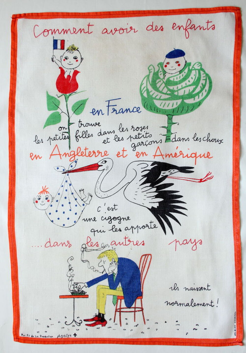 Torchon lin JACQUES CHARMOZ pour AGALYS 1960 D�coration