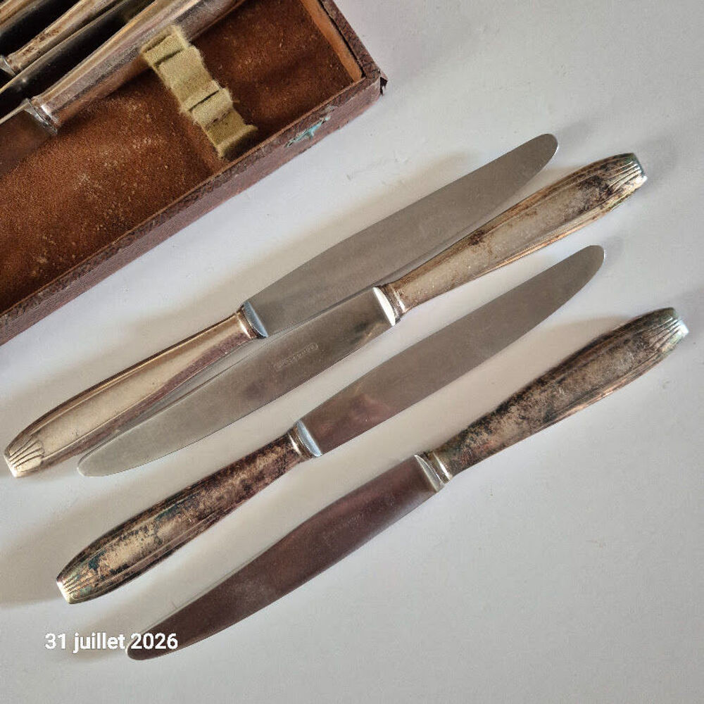 Coffret de 12 couteaux en m&eacute;tal argent&eacute; Décoration