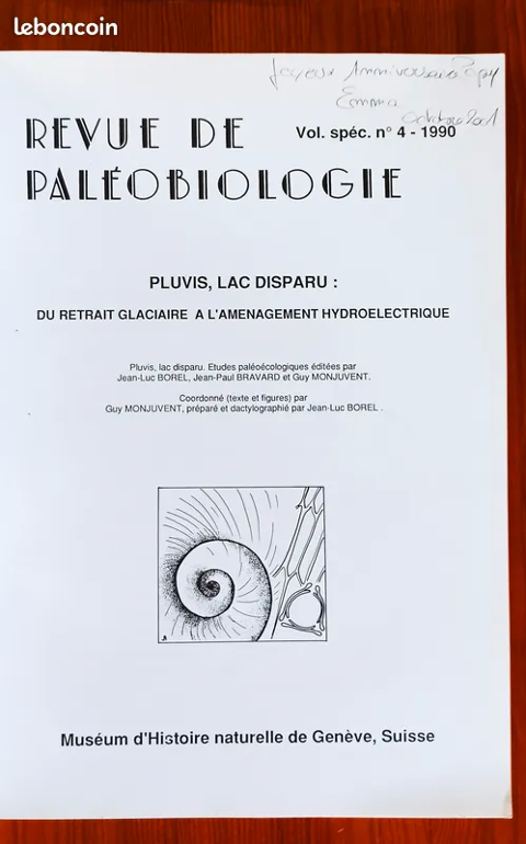 REVUE DE PALOBIOLOGIE - Volume spcial n4 - 1990 - Pluvis, 110 Saint-Genis-Laval (69)