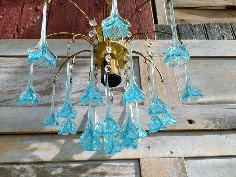 Lustre Pampilles Bleues Verre de Murano Vintage 
Décoration