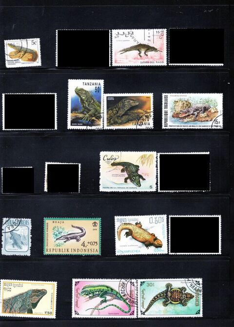 lot de 19 timbres du MONDE avec des REPTILES 1 Les Églisottes-et-Chalaures (33)