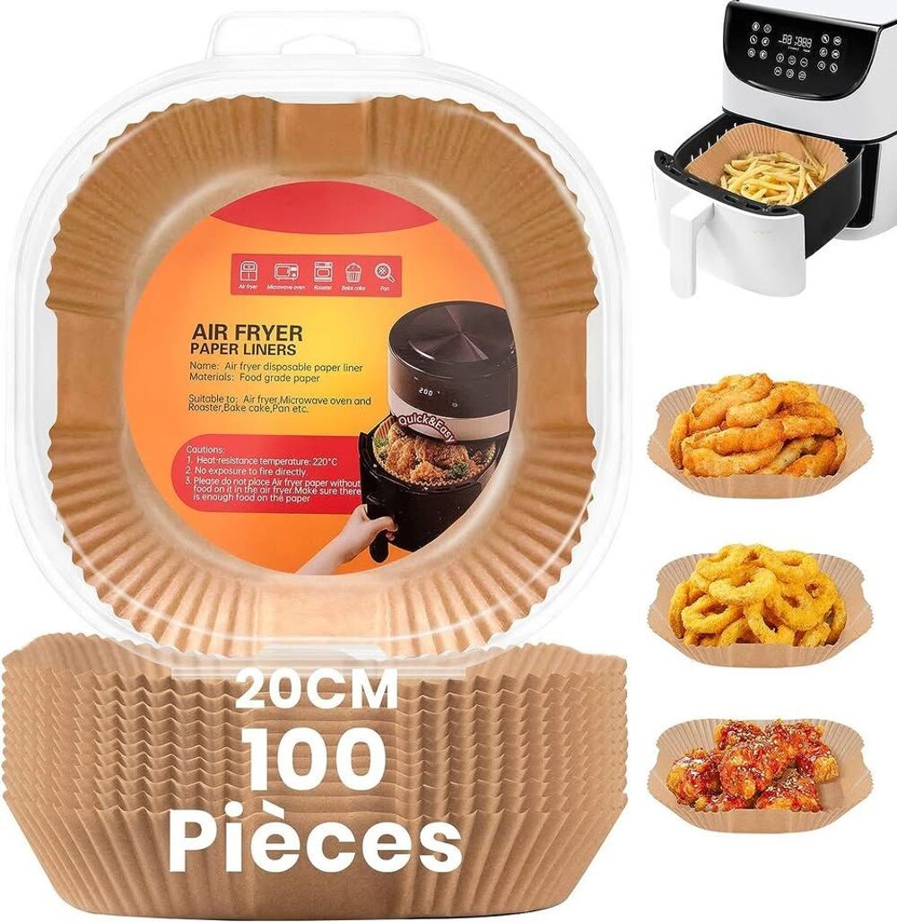 Papier Sulfuris&eacute; carr&eacute; pour Friteuse &agrave; Air,100 Pi&egrave;ces, (20cm Electroménager