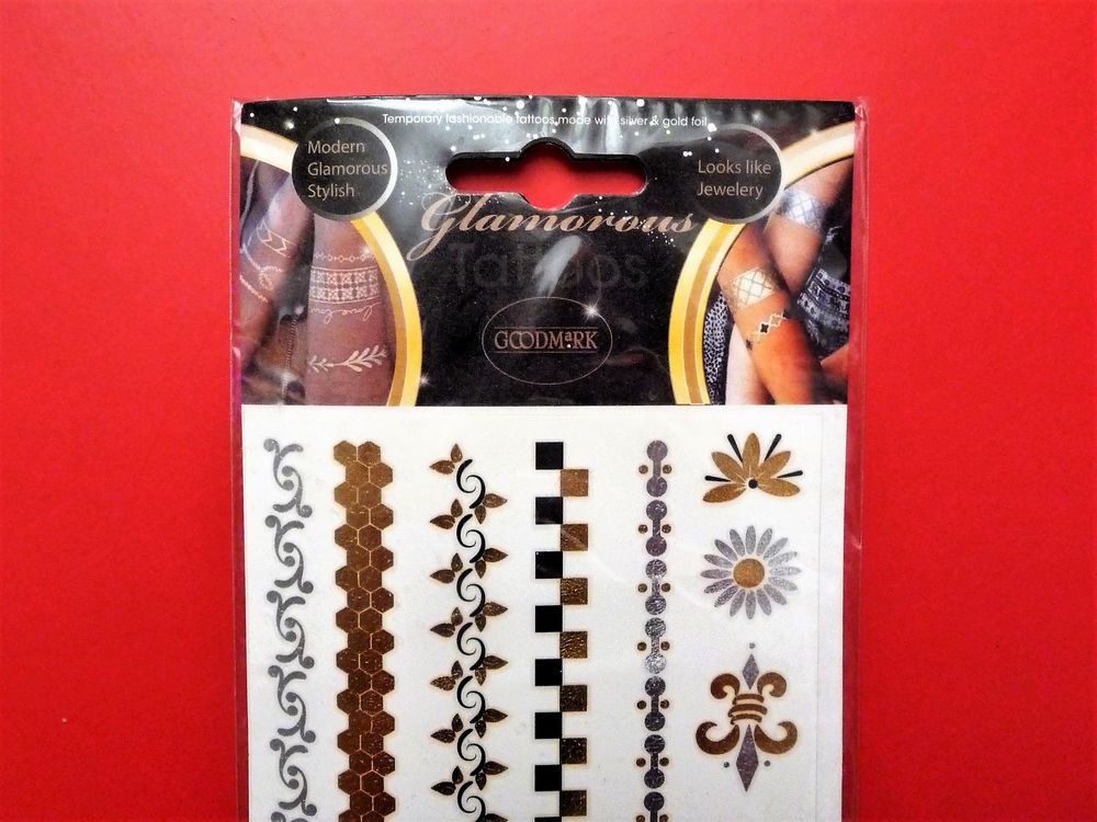 Planche Tatouages Eph&eacute;m&egrave;res/ Bijoux de Peau Argent Or Noir Bijoux et montres