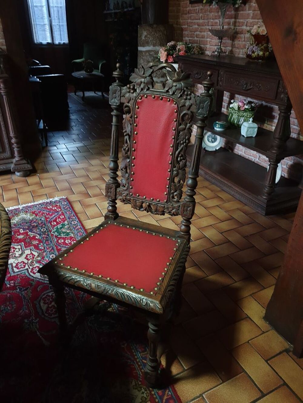SALLE A MANGER compl&egrave;te ch&ecirc;ne fonc&eacute; th&egrave;me chasse Fin XIX&deg; Meubles