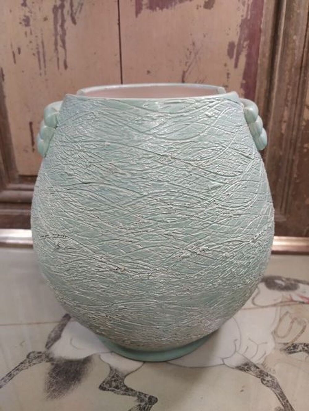 Ancien Vase C&eacute;ramique Vert P&acirc;le Vintage Décoration