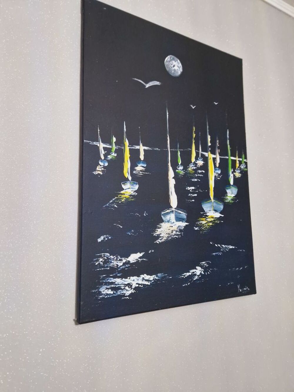 Tableau peinture main marine noire Décoration