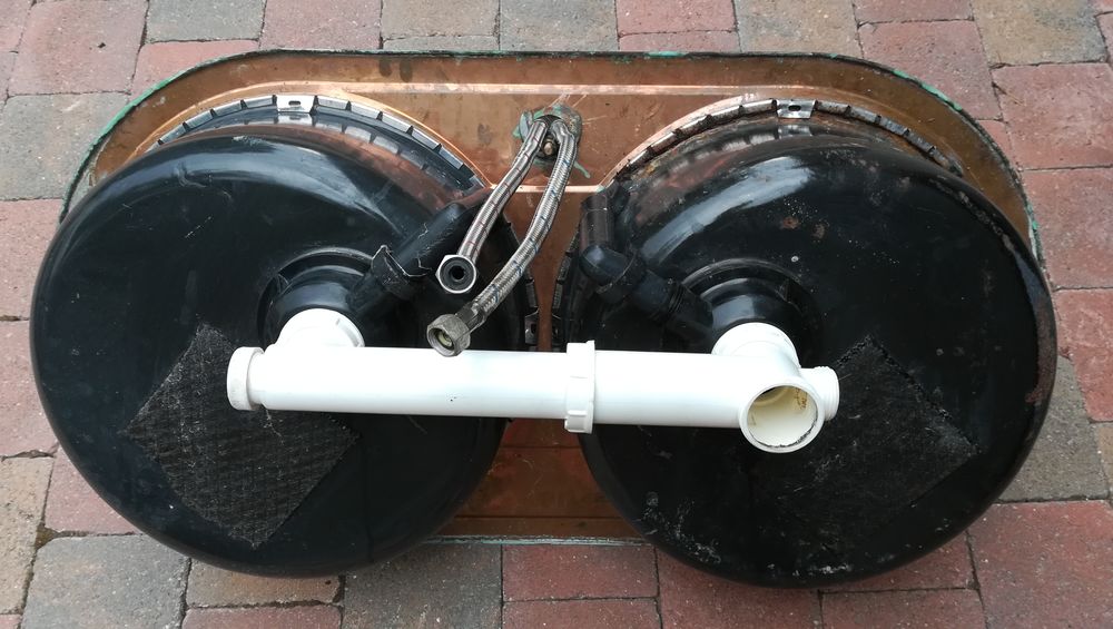 &Eacute;vier en cuivre deux cuves. Id&eacute;al pour caravane, cuisine, Electroménager