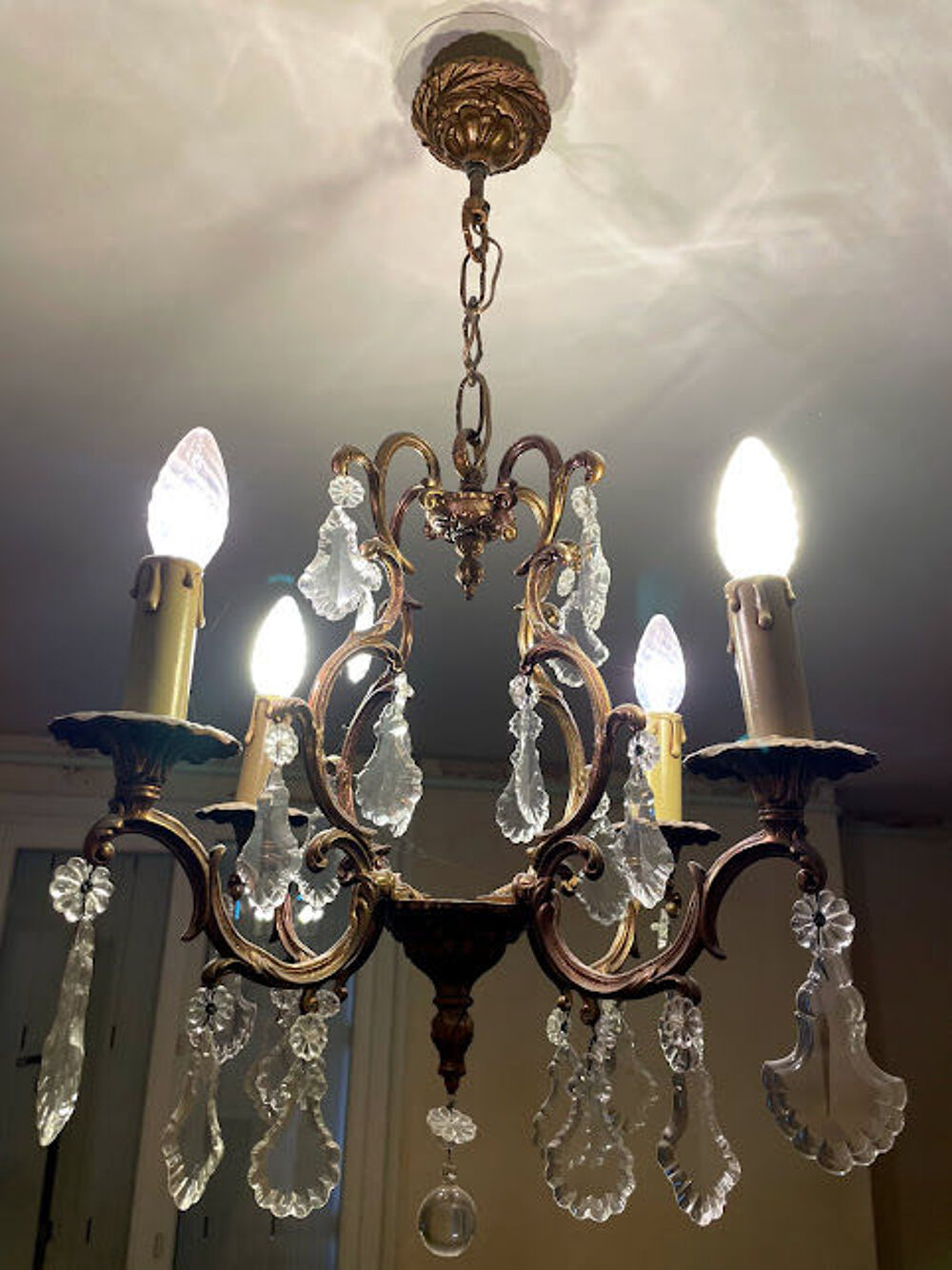 Lustre bronze et cristal Décoration