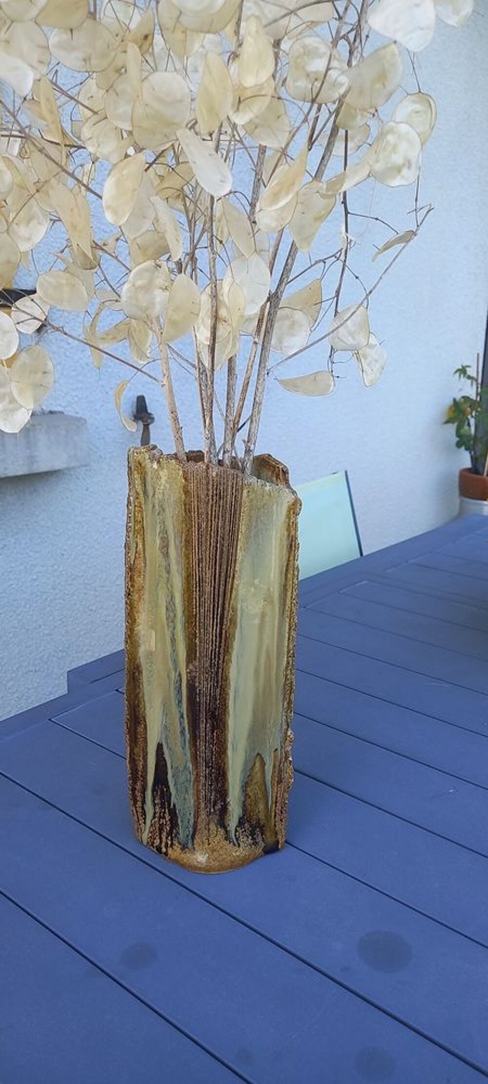 Vase en gr&egrave;s chamotte sign&eacute; ? Style &eacute;corce H25 Décoration