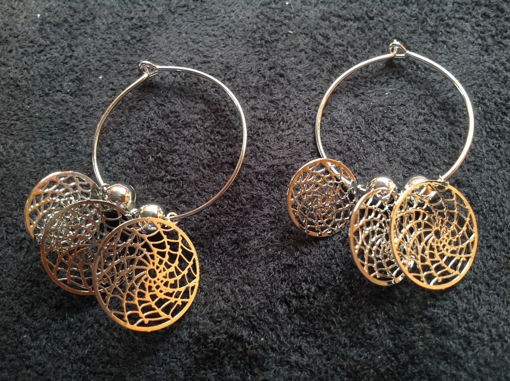 BOUCLES OREILLES ARGENT&Eacute; TOILE ARAIGN&Eacute;E PI&Egrave;GE &agrave; R&Ecirc;VES Envoi Bijoux et montres