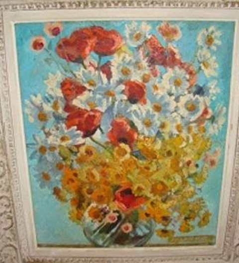 Peinture  l'huile - Fleurs dans un vase 470 Pornic (44)