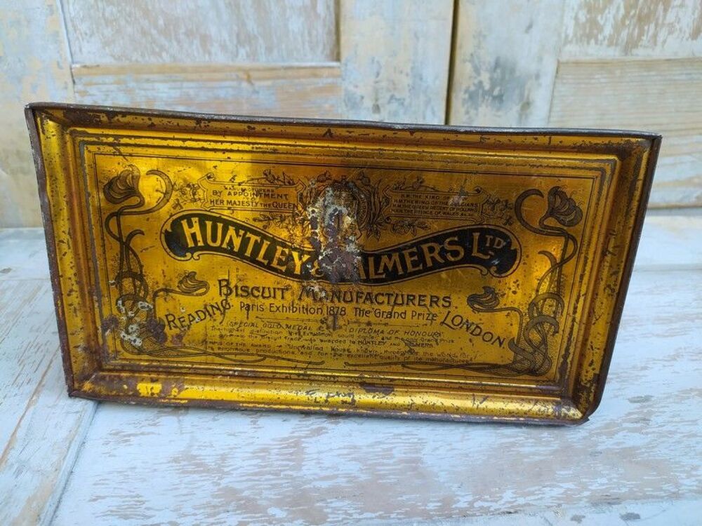 Ancienne Boite Biscuits T&ocirc;le Publicitaire Huntley Palmers 