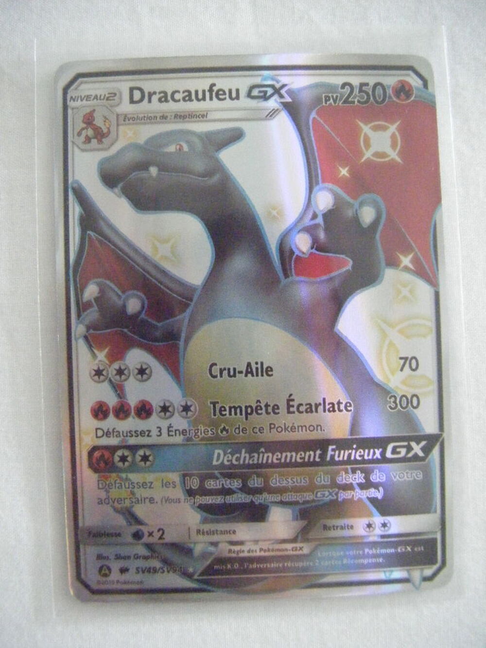 R&eacute;plique carte pok&eacute;mon Dracaufeu GX Shiny NEUVE 