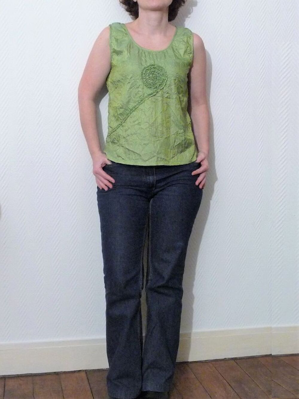 Top/ Tee Shirt Tissu Froiss&eacute; Vert Clair- Nid D'abeille Vêtements