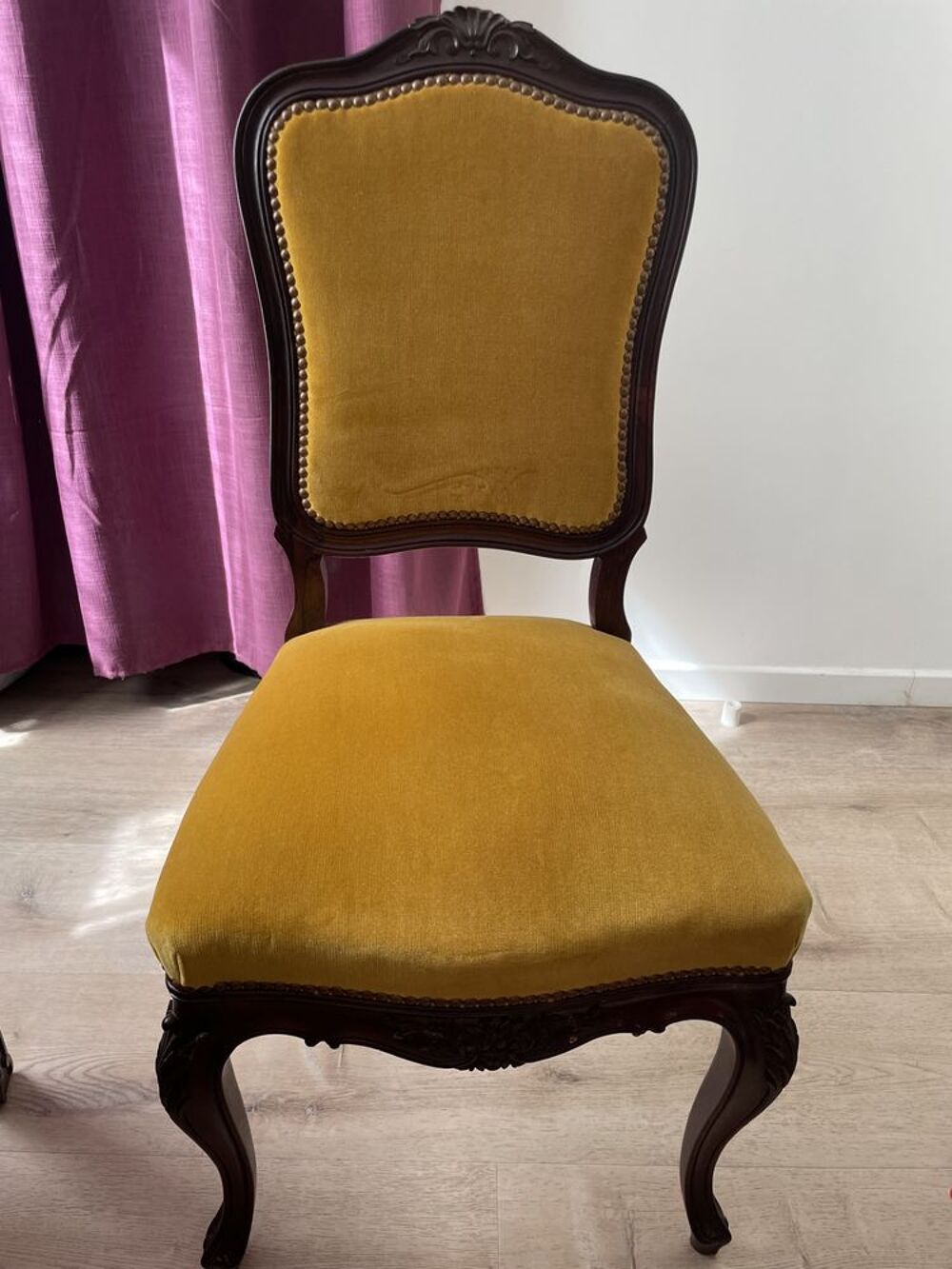 Chaise Palissandre Jaune Velours Meubles