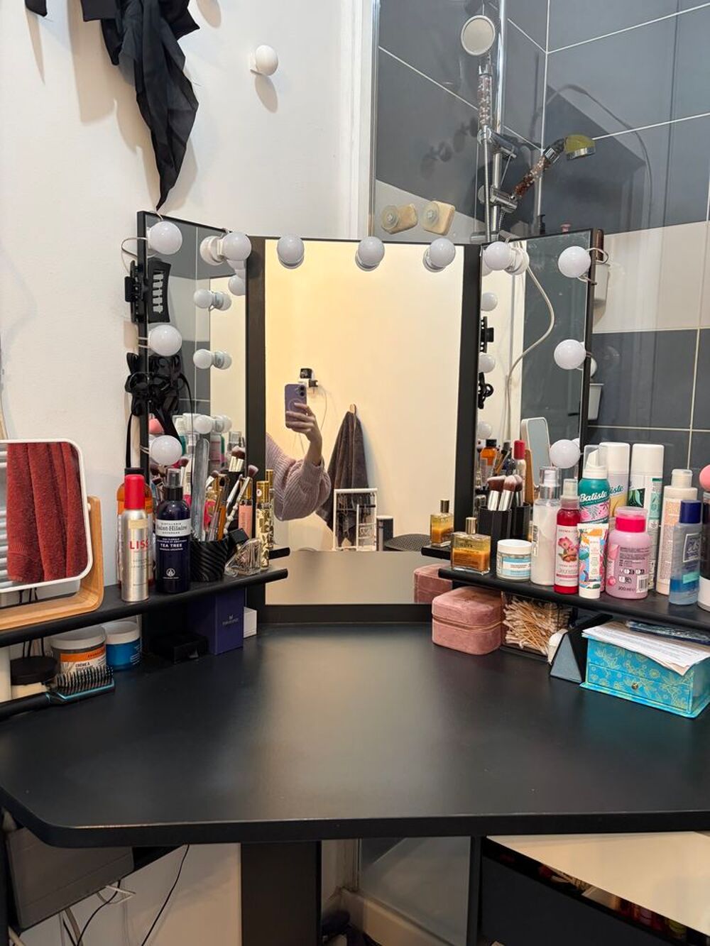 Coiffeuse d'angle noire avec miroir et tiroirs Meubles