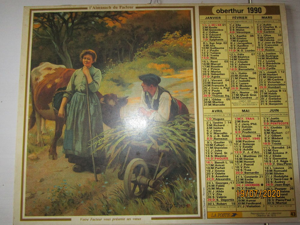 collection de calendriers du facteur la poste PTT 