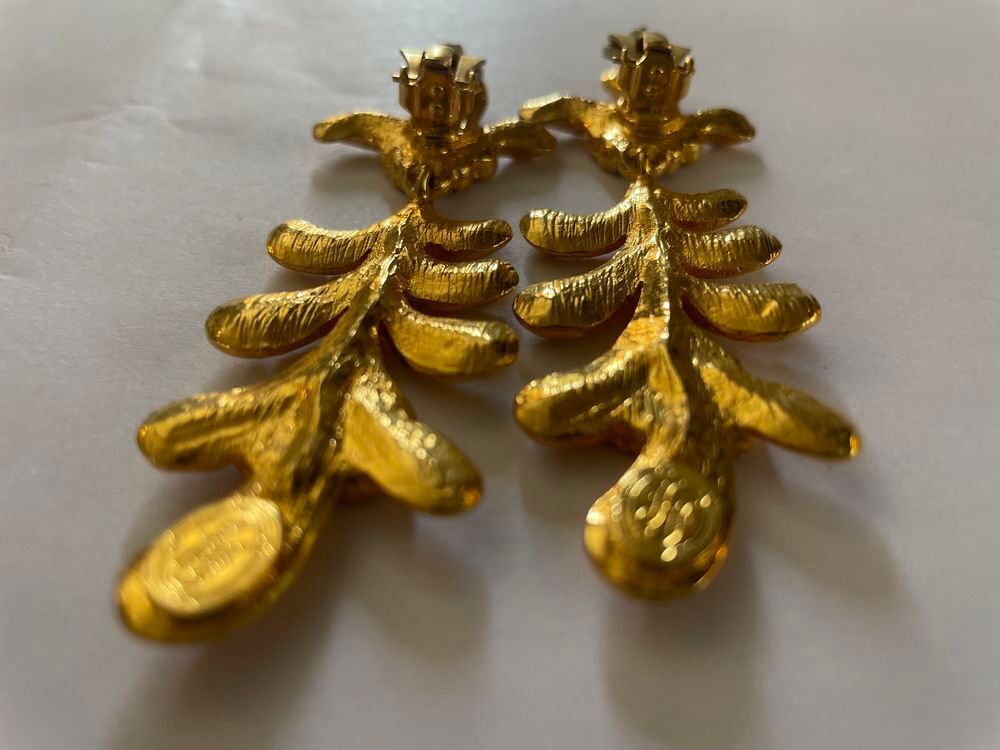 BO Boucles d'Oreilles pendante dor&eacute; feuille palmier strass c Bijoux et montres