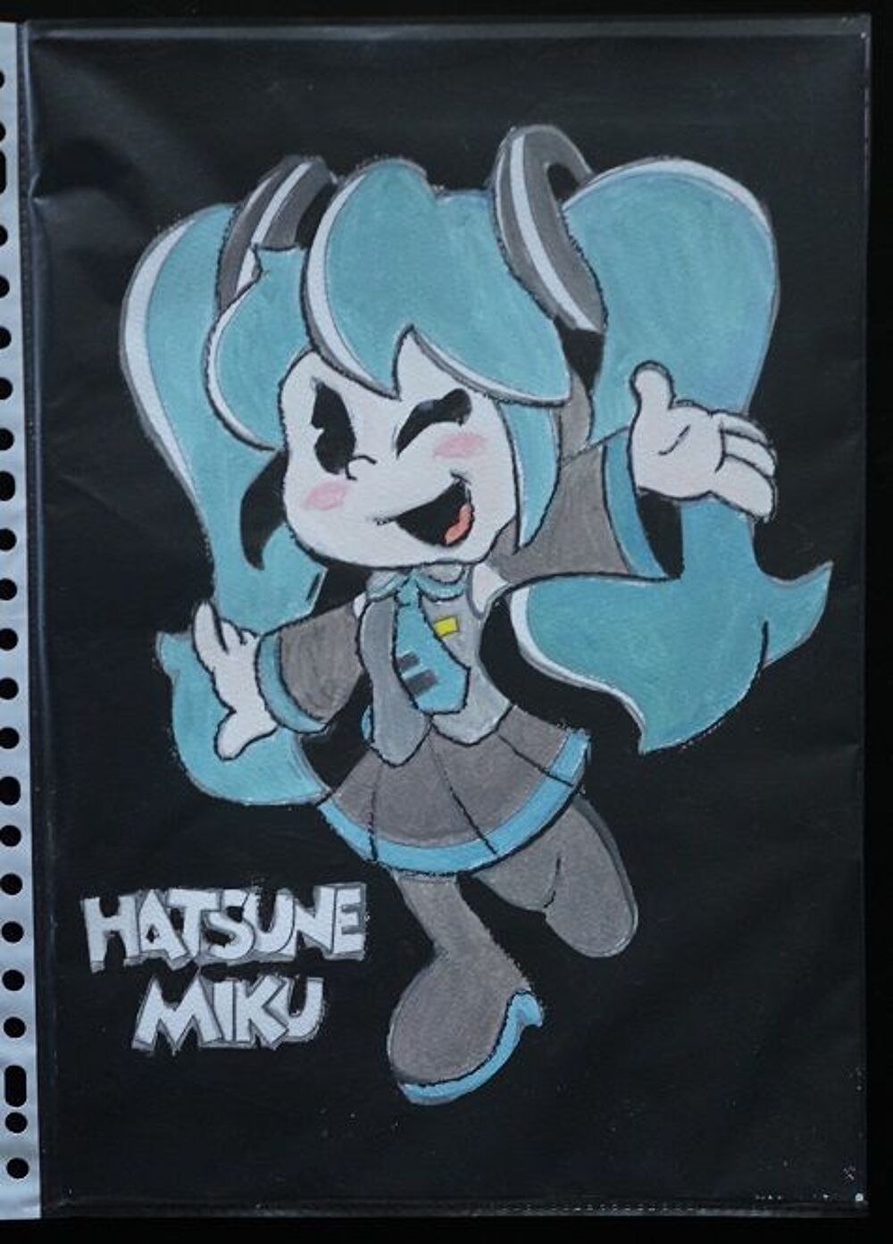 Bl - peinture - chibi - haysune miku - sur papier aquarelle Décoration