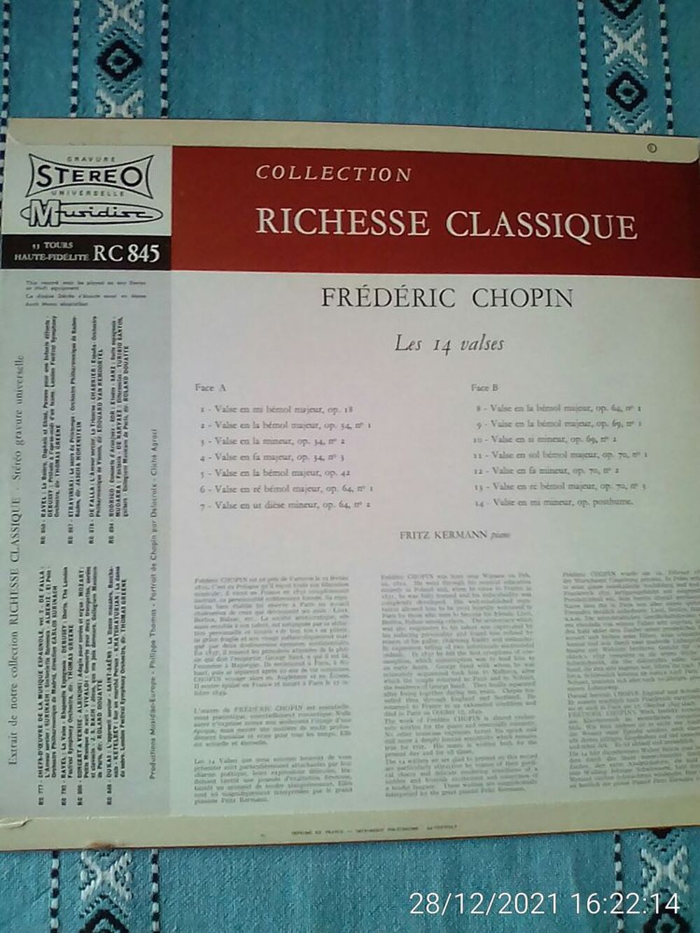 Vinyle 33T 14 VALSES ? CHOPIN Audio et hifi