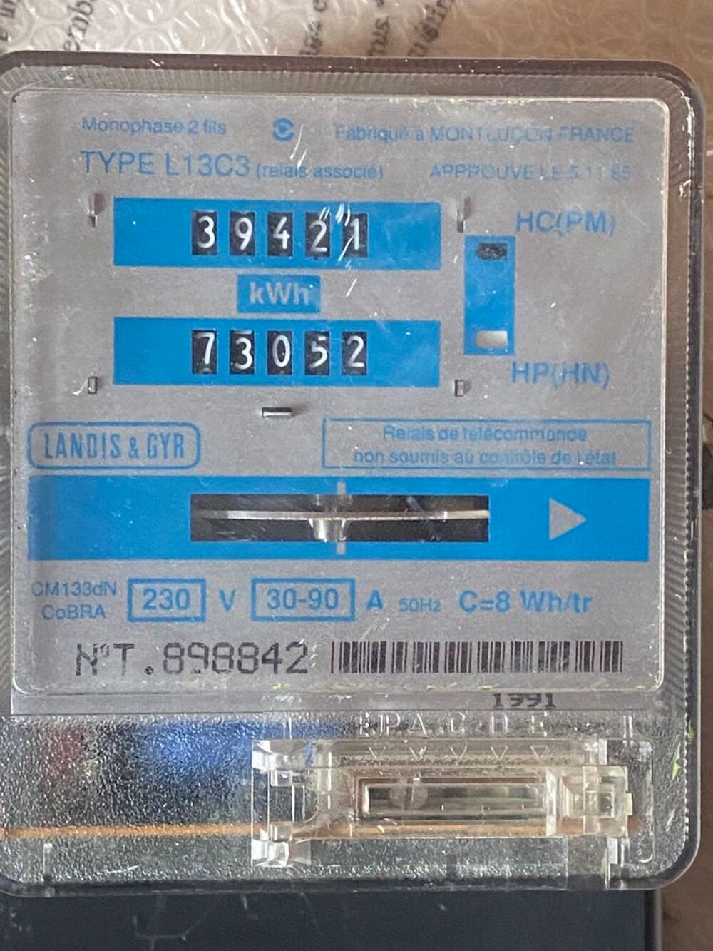 compteur &eacute;lectrique m&eacute;canique monophas&eacute; L13C3-30/90A Bricolage