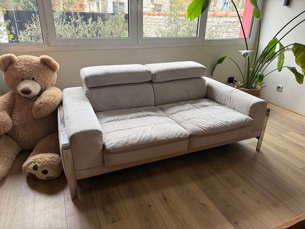 Lot de 2 canap&eacute;s cuir NIERI design italien gris clair Meubles