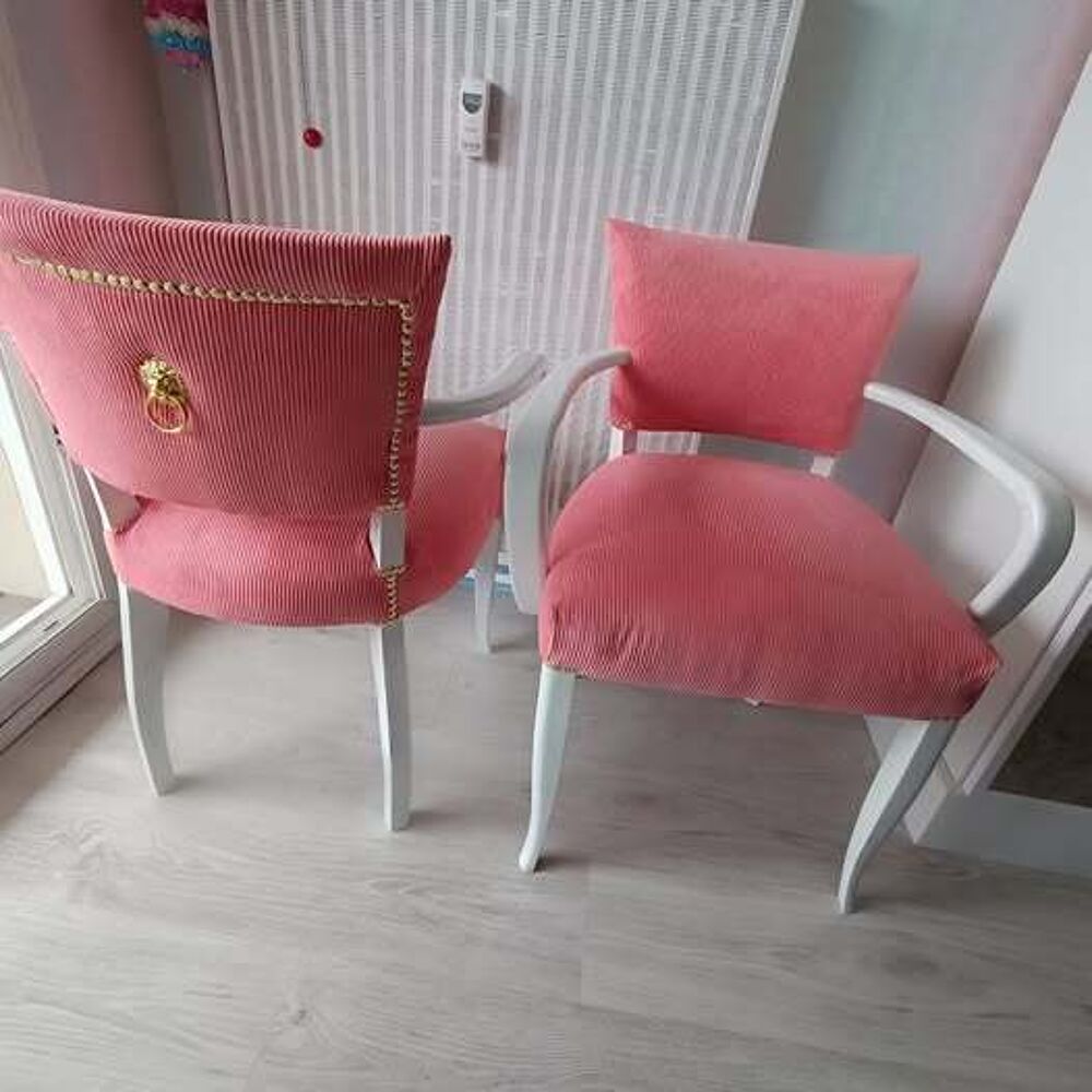 Fauteuils bois blanc tissu rose Meubles