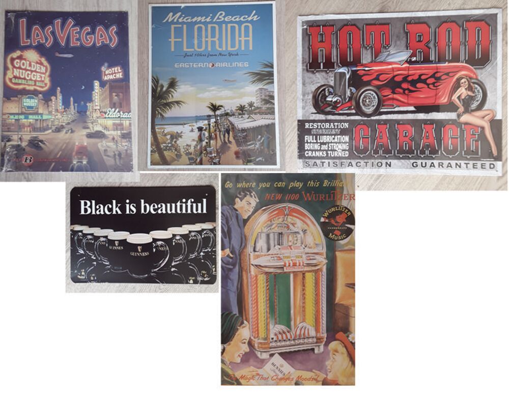 LOT DE 5 PLAQUES PUBLICITAIRES METAL 65 € (ou 18 € l'une) Décoration