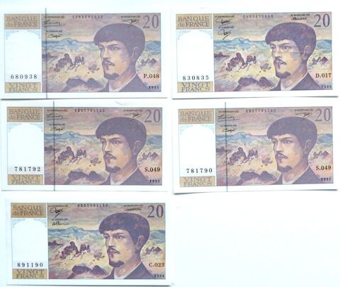 F 66 20 f debussy lot de 5 billets 195 Raismes (59)