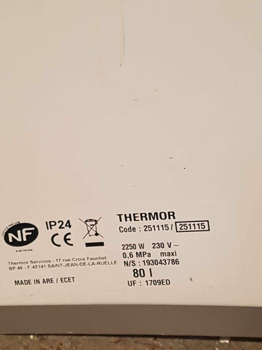 Chauffe eau THERMOR 251115, Malicio 2, 80 litres Electroménager