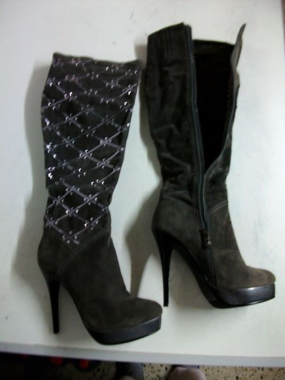 Bottes Gris Anthracite sequins brillants talons 13 cm pt 39 Chaussures
