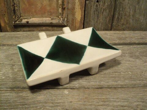 Porte-Savon Faïence Émail Style Lustucru Damier Vert Blanc. 20 Loches (37)