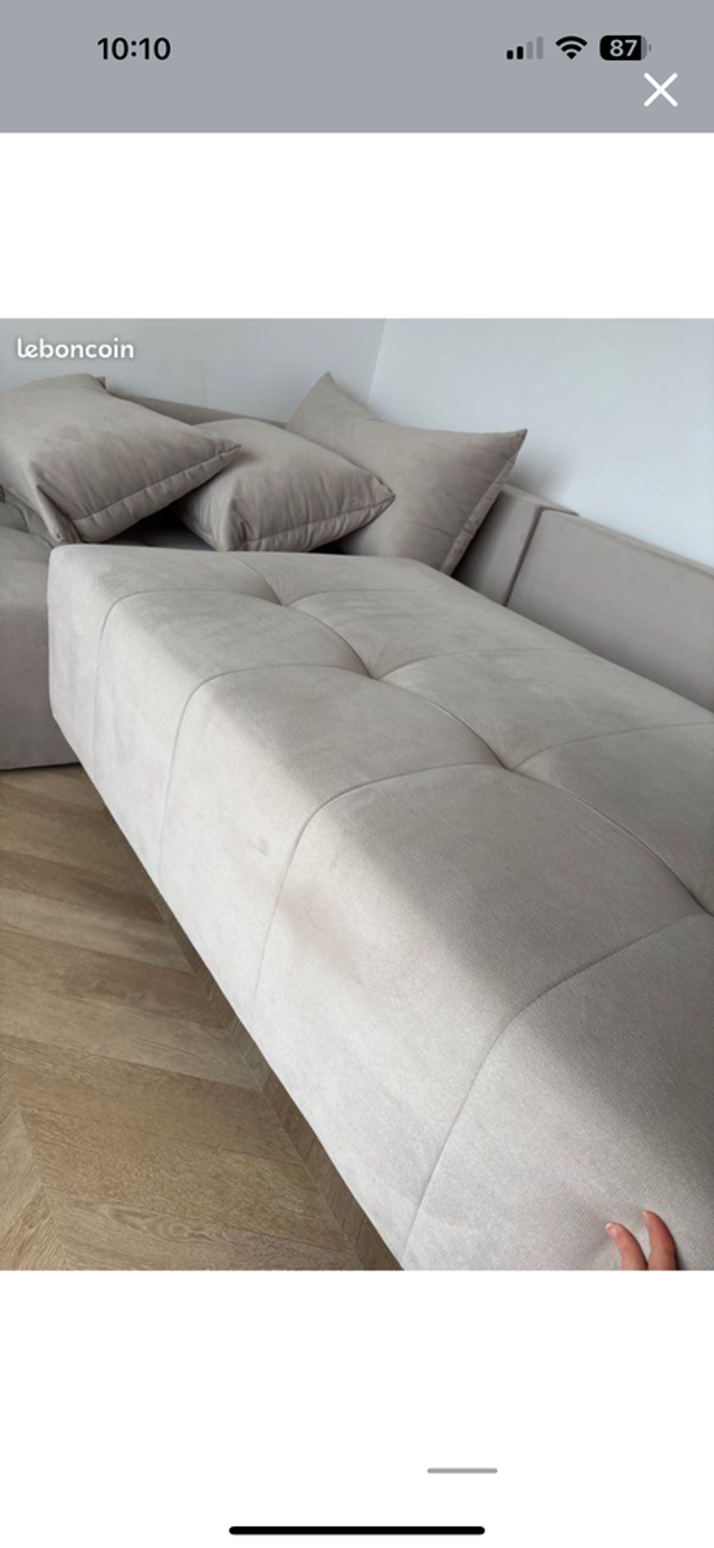 Canap&eacute; d'angle en velours taupe convertible et r&eacute;versible Meubles